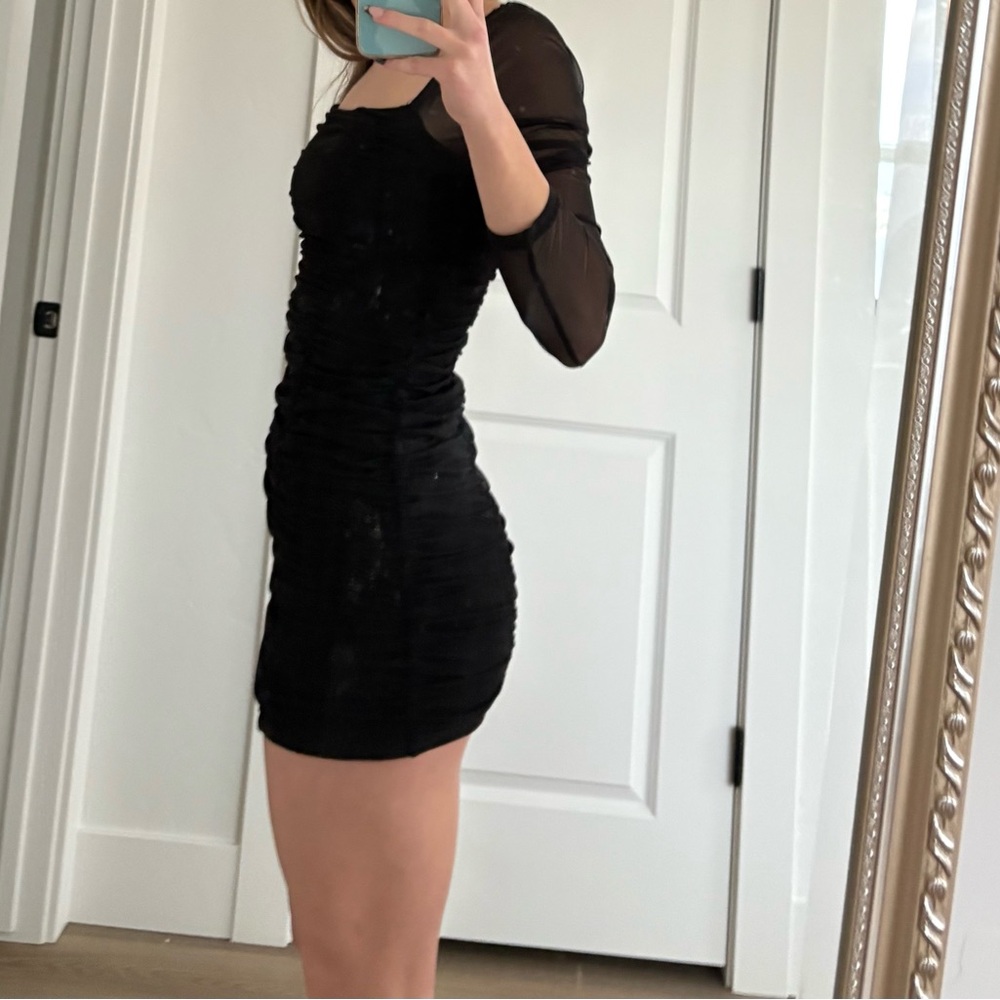 Leith Elegant Black Sheer Sleeve Dress
